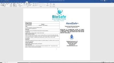 8 Oz (237 mL) Label (Biosafe Hand Sanitizer Fda Ndc 90075 001 08)